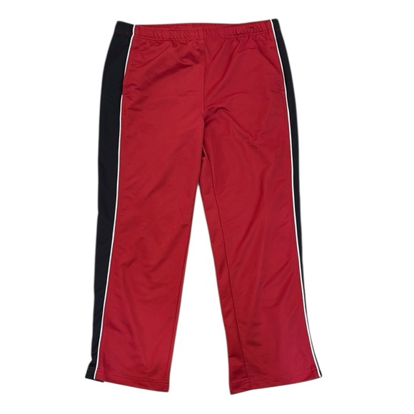 Vintage 90’s Y2K Reebok Red Nylon Baggy Track Pants Zip Ankle Drawstring Large - Picture 1 of 10